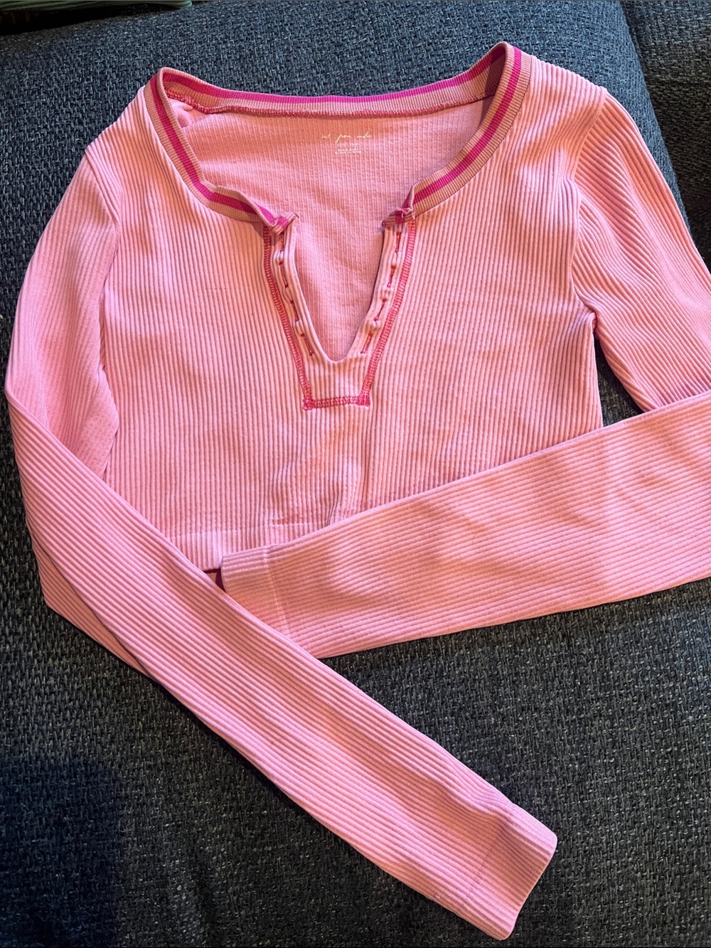 Urban Outfitters Pink Ribbed Long Sleeve Crop Top
